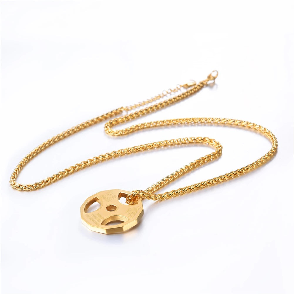 Stainless Steel Men Fitness Barbell Gym Necklace