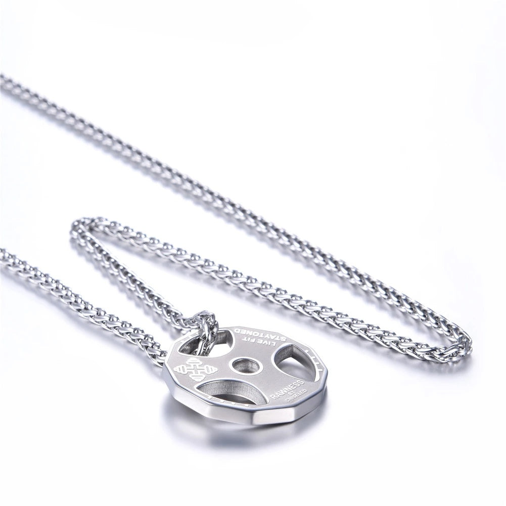 Stainless Steel Men Fitness Barbell Gym Necklace