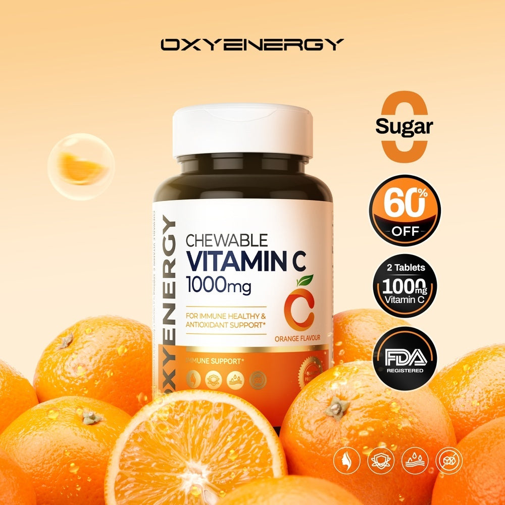 Oxyenergy Chewable Vitamin C,for Immunity Enhancement,Pigmentation Prevention,Antoxidant Support