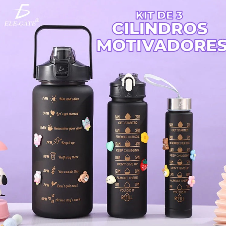 3 Piece Motivational Glass Gym Bottles