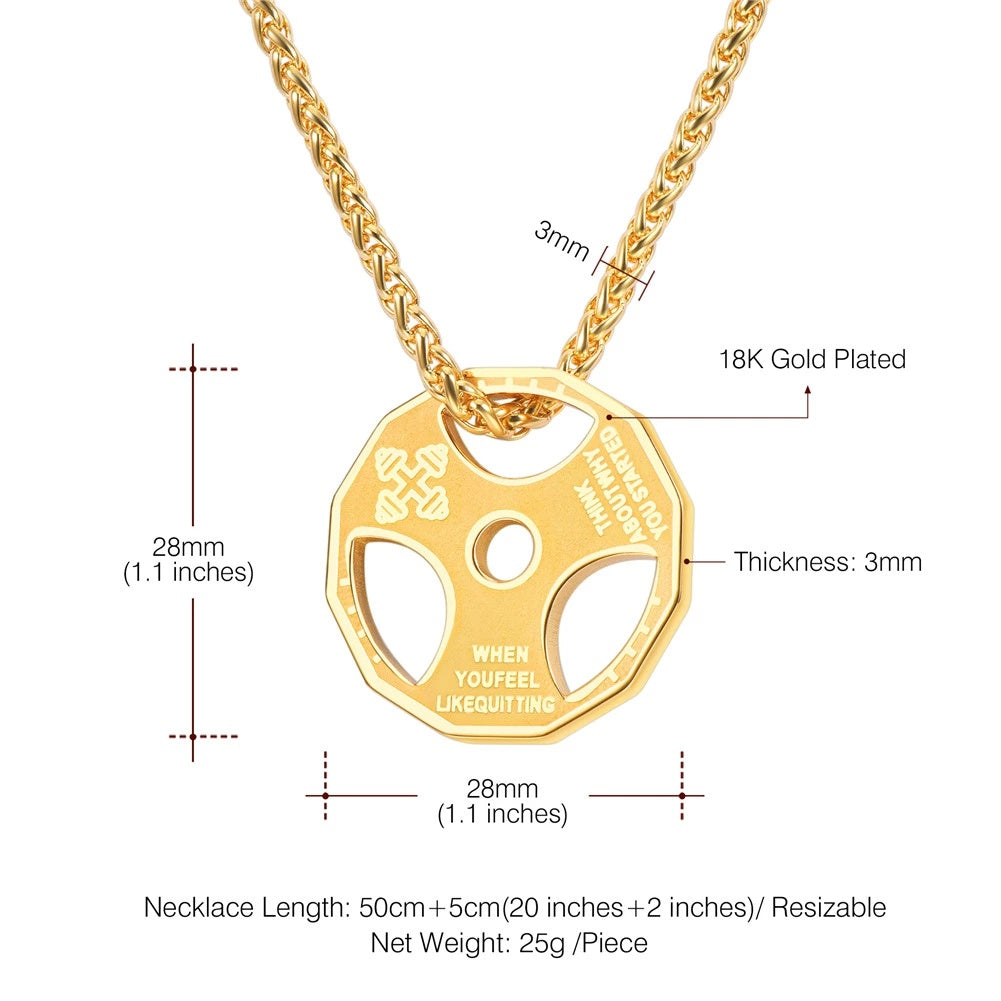 Stainless Steel Men Fitness Barbell Gym Necklace