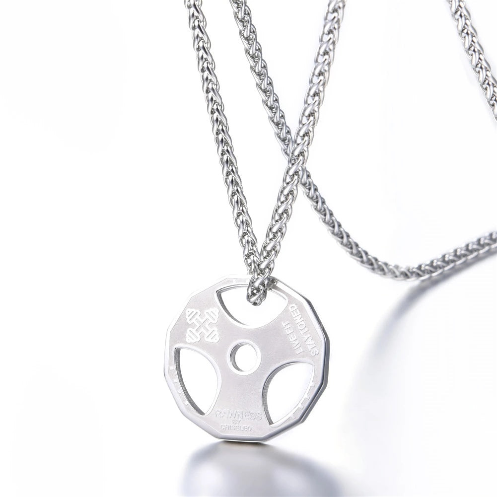 Stainless Steel Men Fitness Barbell Gym Necklace