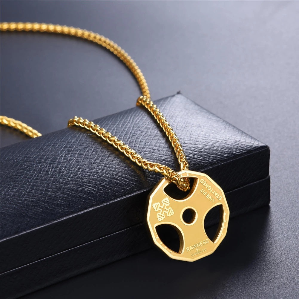 Stainless Steel Men Fitness Barbell Gym Necklace