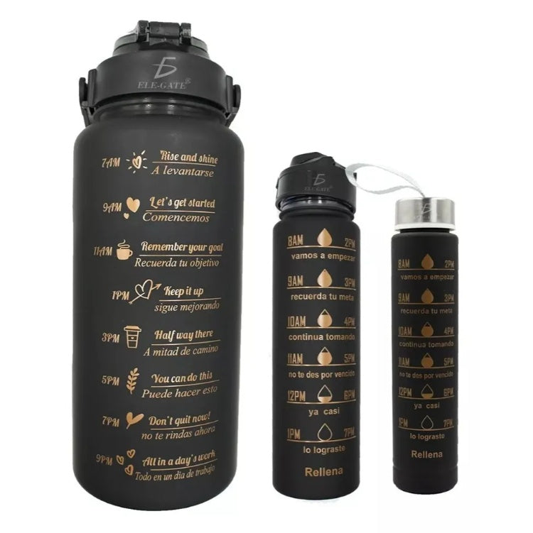 3 Piece Motivational Glass Gym Bottles