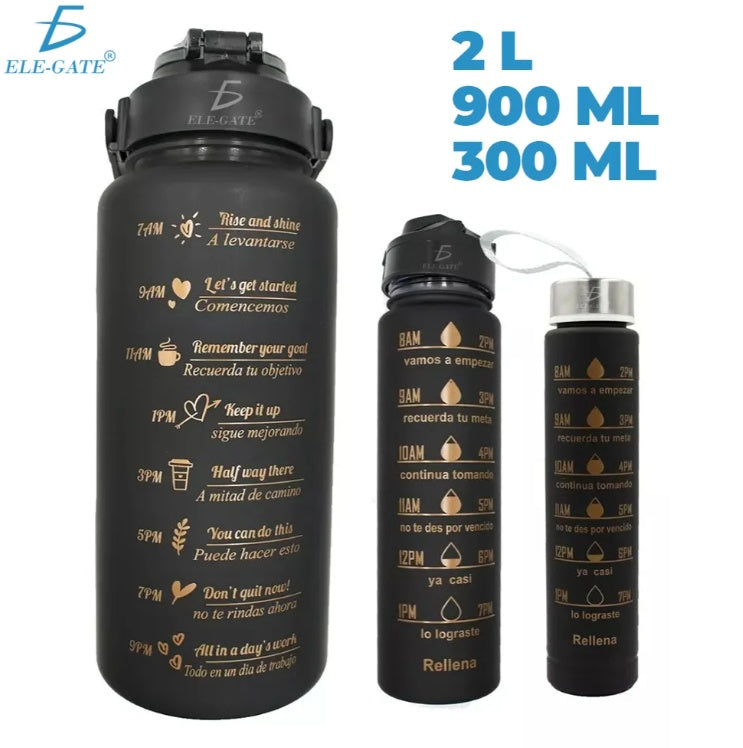 3 Piece Motivational Glass Gym Bottles